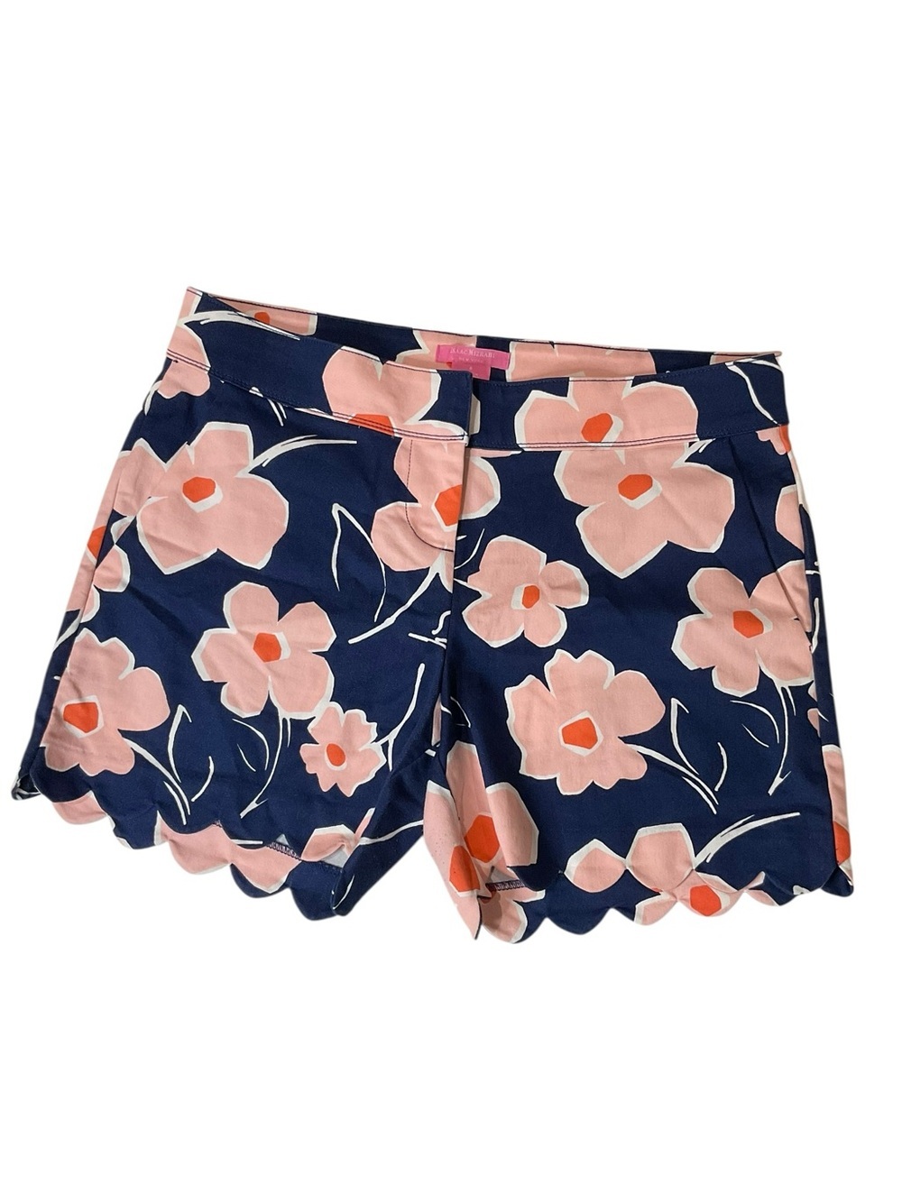 Isaac Mizrahi Georgie Navy Pink Floral Scallop Hem Tailored Shorts Size 8